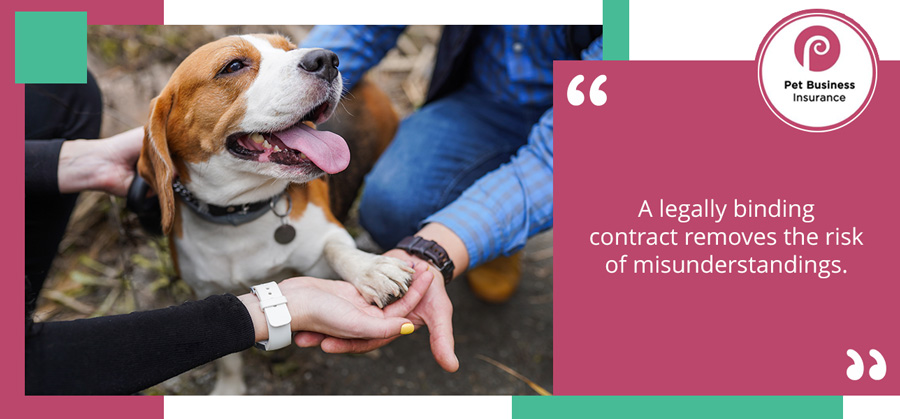 Dog owner and dog walker shaking hands on an agreement