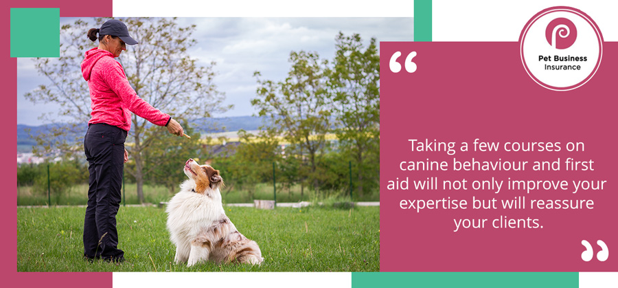 Taking a few courses on canine behaviour and first aid will not only improve your expertise but will reassure your clients.