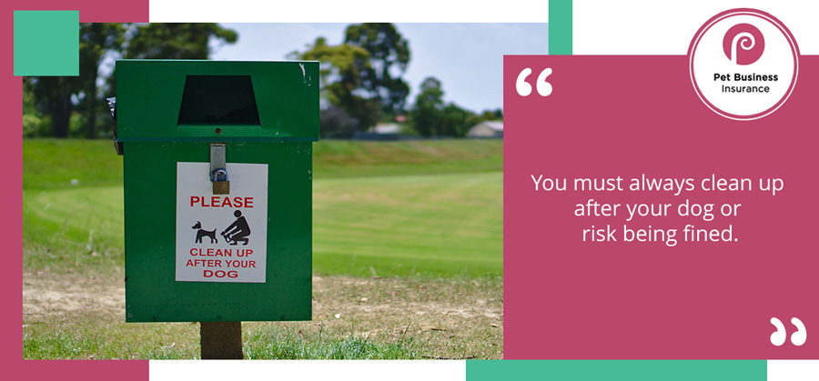 Dog waste bin with signage instructing dog walkers