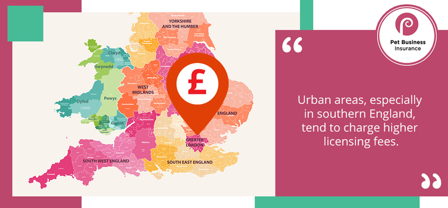 UK map highlighting higher relative prices for licensing in southern England