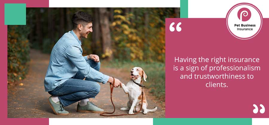 Professional dog walker kneeling to greet a client's dog